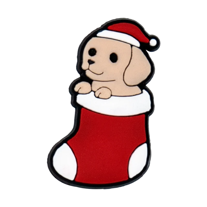 1/25PCS Weihnachten Stil Schuh Charms Rot Weihnachten Stil Santa Claus Süßigkeiten Socken Hund Schuh Dekoration Zubehör Pins für Frauen männer – Detail 10