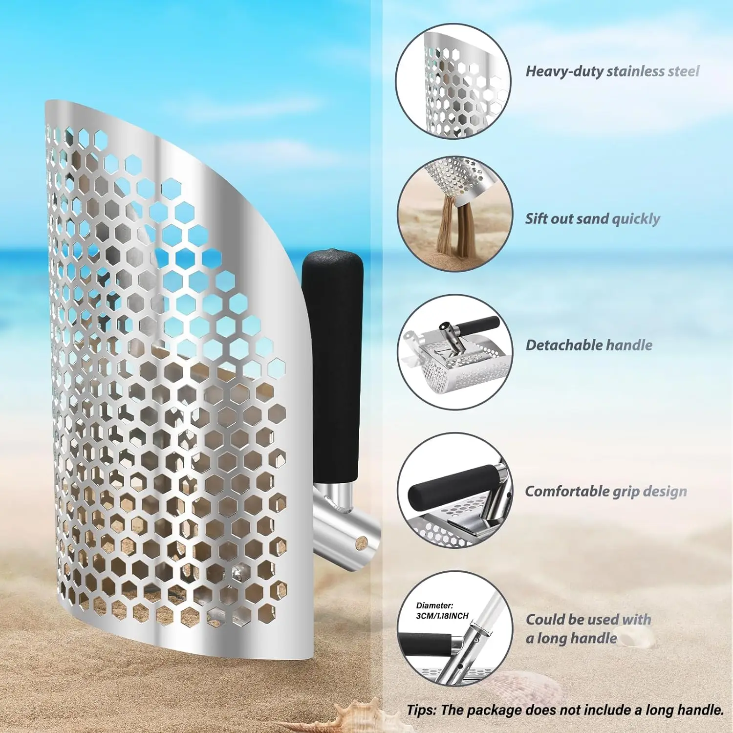 Beach Sand Scoop Shovel Metal Detector Sand Scoops Treasure Detecting Metal Detector Hunting Stainless Steel Tool Hex 5
