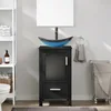 18" Small Bathroom Vanity Sink Combo Modern Freestanding Cabinet W/Matte Glass Door Drawer Blue Boat Tempered Vessel Sink 1