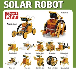 Solar - Powered DIY Science Experiment Kit: 12 - in - 1 Educational Robot Toy (YELLOW)