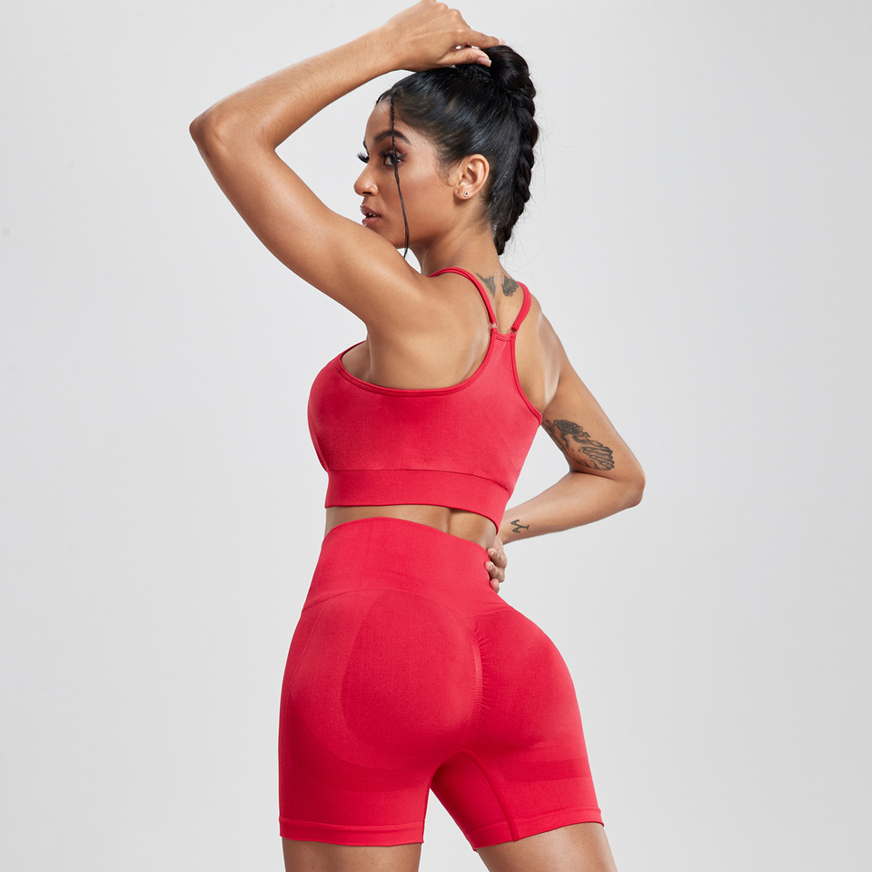 2Pcs\set Women Yoga Sports Shorts Set Active Athletic Workout Gym Outfit Fitness Bike Shorts And Sling Crop Top Breathable