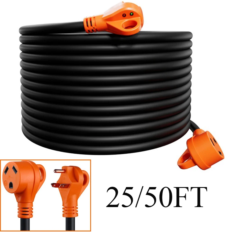 

RV Power Extension Cord Easy Plug Handle 25FT/50FT 30Amp 3 Wires Heavy Duty Camper Trailer Copper Wire Outdoor Electrical Cable