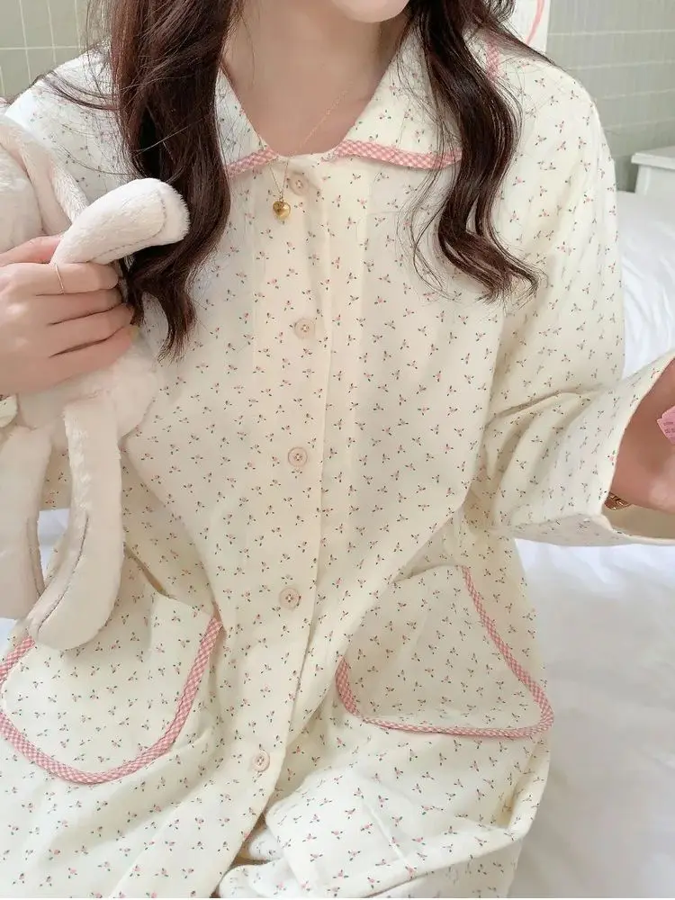 2024 New Japanese Style Sweet Floral Pajama Set Women's Spring Ins Style Premium Casual Loungewear Two-Piece Set