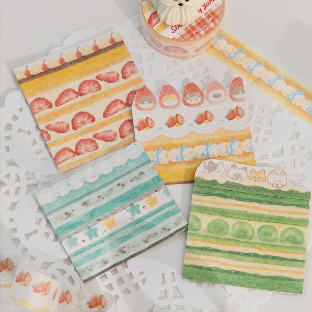 15mm*200cm 케이크 샵 시리즈 카와이 딸기 스파클링 샌드 와시 테이프 크리에이티브 DIY 스크랩북 저널 마스킹 테이프 문구류