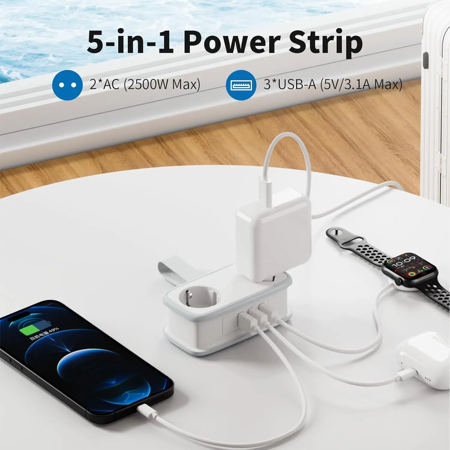 EU Plug Power Strip 2 AC Outlets 3 USB Ports extension electrica 2500w Travel Power Strip Network filter Fast Charging