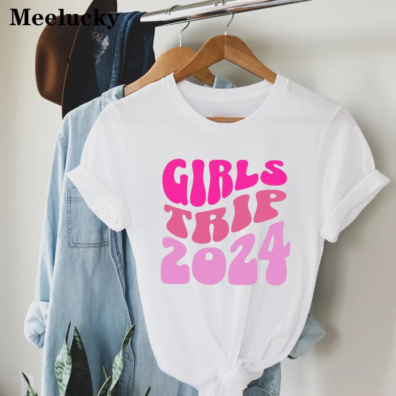 

2024 Ladies Round-Necked Girls Trip T-Shirts Printed Summer Casual Short-Sleeved Vacation Friends Besties Tshirts Women Clothing