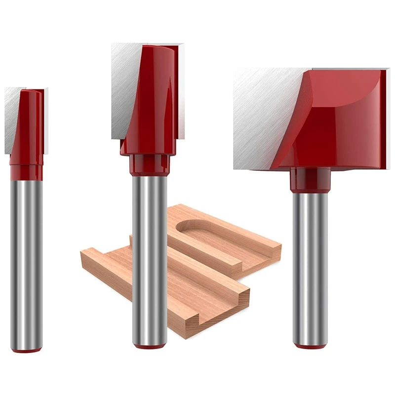 3Pcs Cleaning Bottom Router Bit Set 6mm Shank Double Flute Carbide Cutter Flat Spoilboard Surfacing Planing Tool