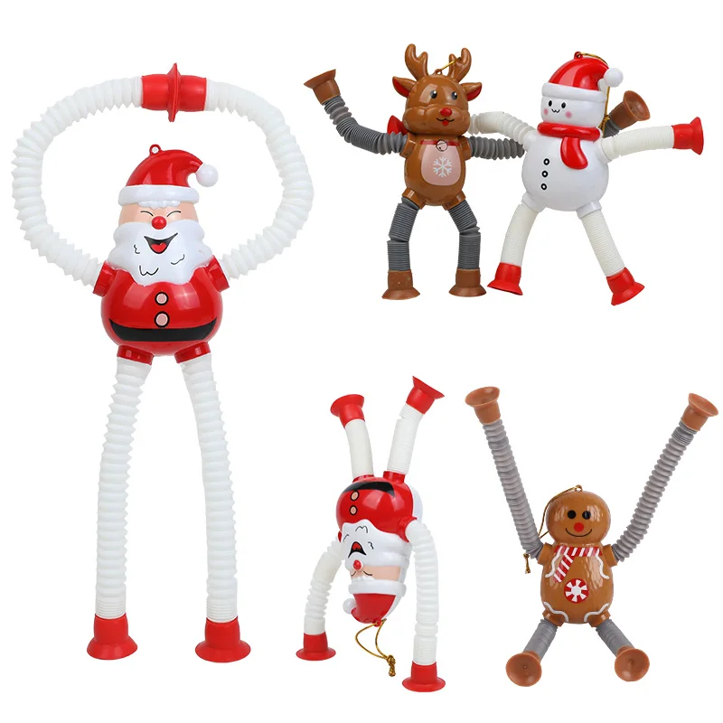 4Pcs Flexible Christmas Hanging Ornaments Set Santa Claus Elk Extendable Suction Cup Toy New Year Kids Gift Home Decoration
