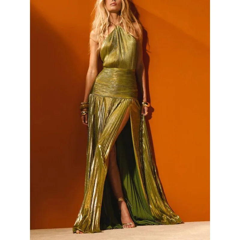 Luxurious Women Corset Party Cocktail Dress Sexy Off Shoulder Halter Folds Slit Guest Celebrity Long Dress Celebrity Prom Gown - Image 2