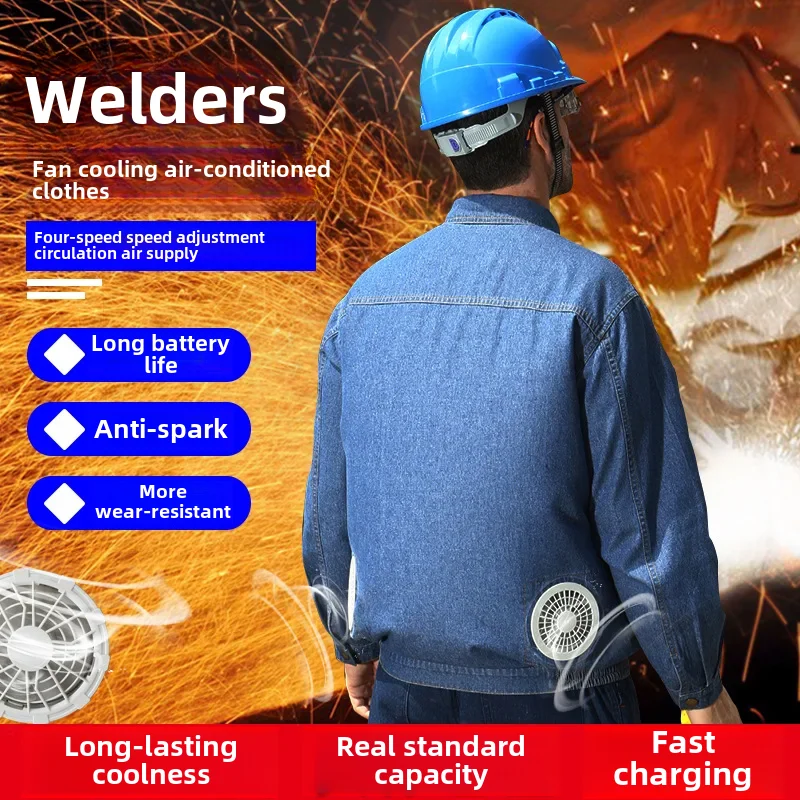 Thick Denim Summer Welding Workwear For Men Anti-scalding Anti-wear Ragged Edge Work Shirt