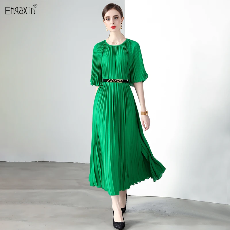 

EHQAXIN летнее женское платье 2023 Европейская и американская мода Свободные плиссированные повседневные шифоновые платья для женщин один размер