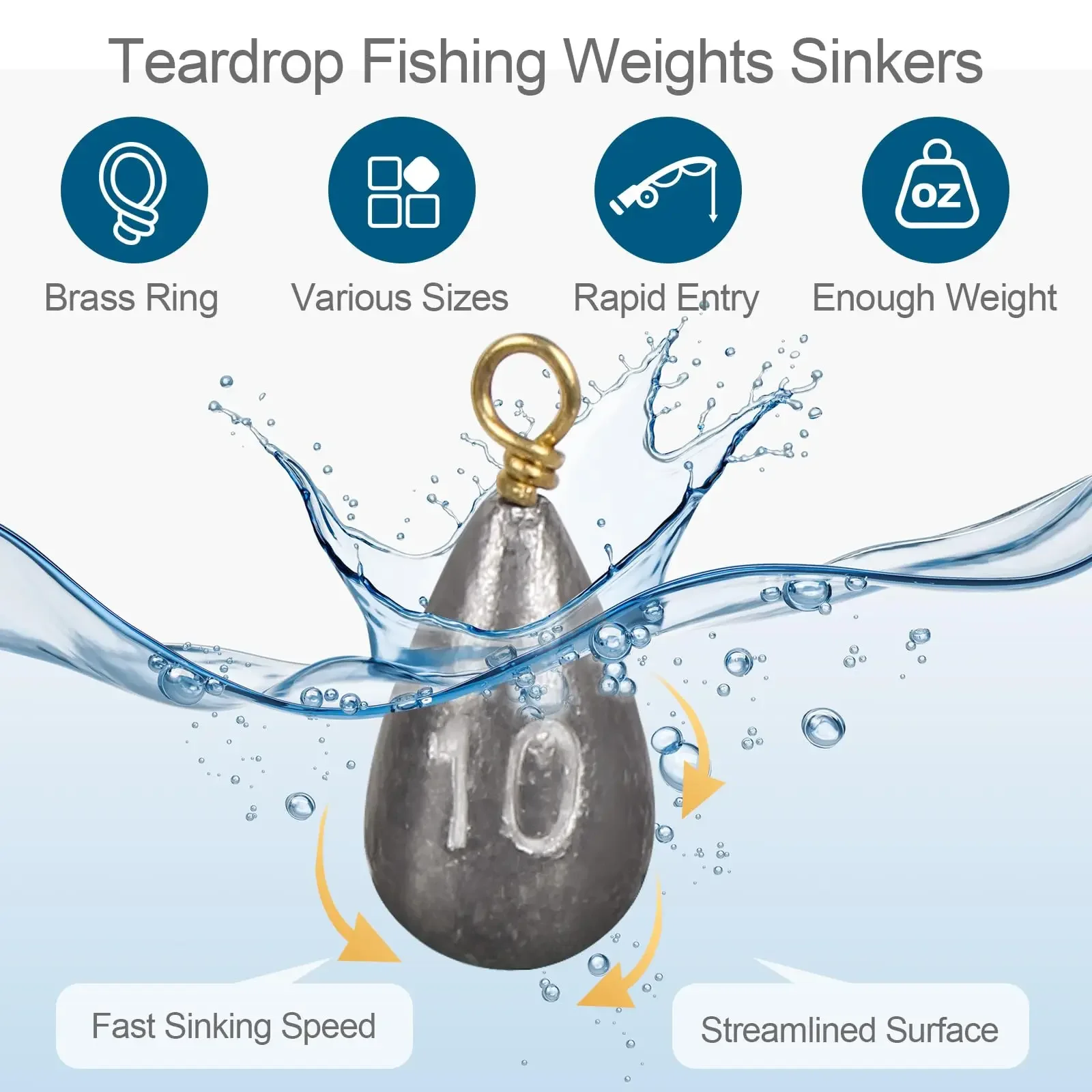 Plombs de pêche 20 pièces 3.5g-14g en forme de larme pour montages Texas, Carolina et bass