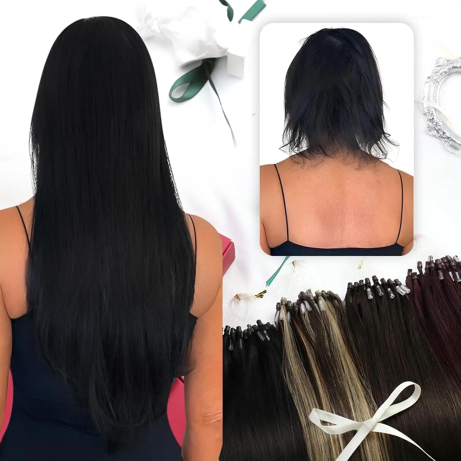 Moresoo Micro Bead Hair Extensions Real Human Hair Brazilian Remy 50G/50S 14-24IN Microlink Extensions Human