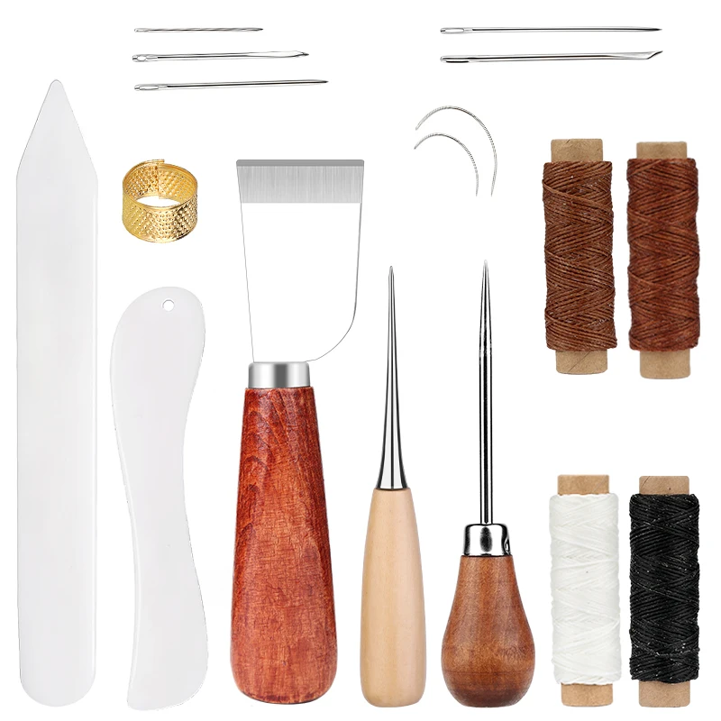 Professional Leather Tools Set With Wooden Handle Leathercraft Cutting Knife Handmade Sewing Tools Accessories Kit