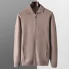 Hot Sale In Autumn And Winter 100% Wool Cardigan Men's Semi-High Collar Zipper Long Sleeve Business Casual Knitted Sweater Coat. 2
