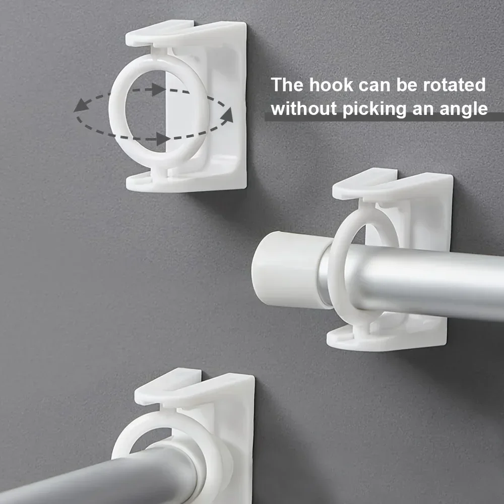 Description Picture 3 of item2-4 PCS 360° Swivel Ring Infinite Angle Self-Adhesive Tension Bracket Coat Hanger Hook Curtain Rod Bracket No Drilling Installat