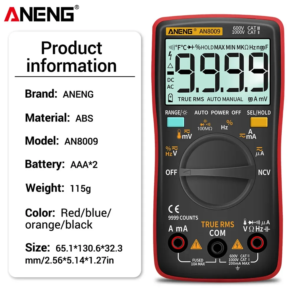 ANENG AN8009 Digital Multimeter Transistor Testers Capacitor True-RMS Tester Automotive Electrical Capacitance Meter Temp Diode digital multimeter transistor tester multimeter tester capacitance tester
