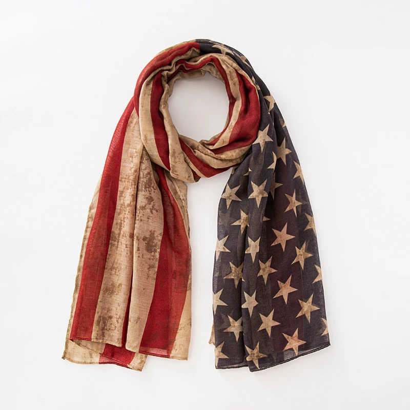 Fashion American Flag Oblong Scarfs Patriotic Stars Print Shawl Voile Soft Wrap Geometric Stripes Scarf 3