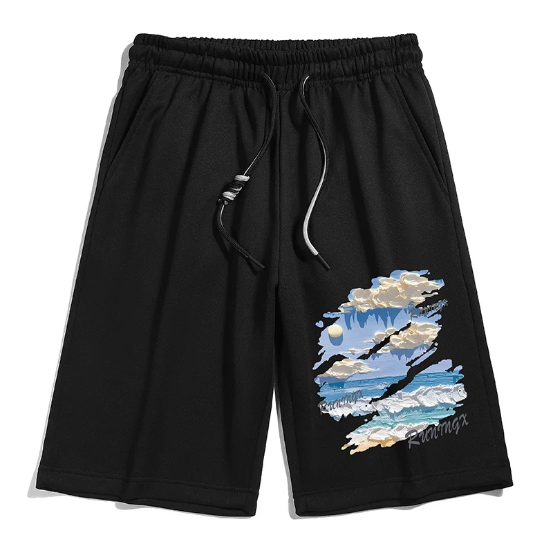 2024 Summer Men Trendy Letter Print Sports Running Beach Short Pants Youth Casual Streetwear Y2K Loose Pockets Basketball Shorts