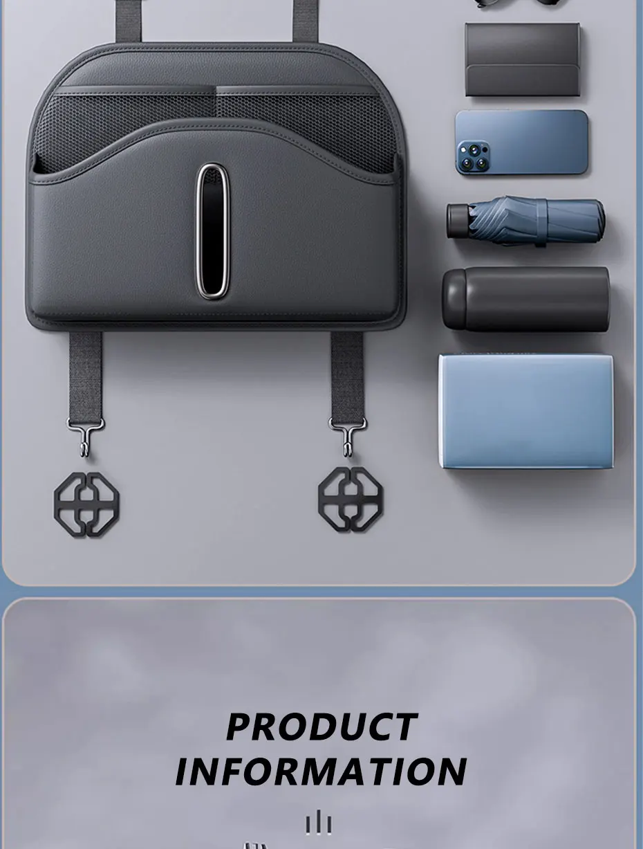BLALION Autositz-Aufbewahrungstasche zum Aufhängen, multifunktional, hochwertiges Leder, Rücksitz-Organizer, Getränkehalter, Regenschirm, Telefontaschen – Detail 9