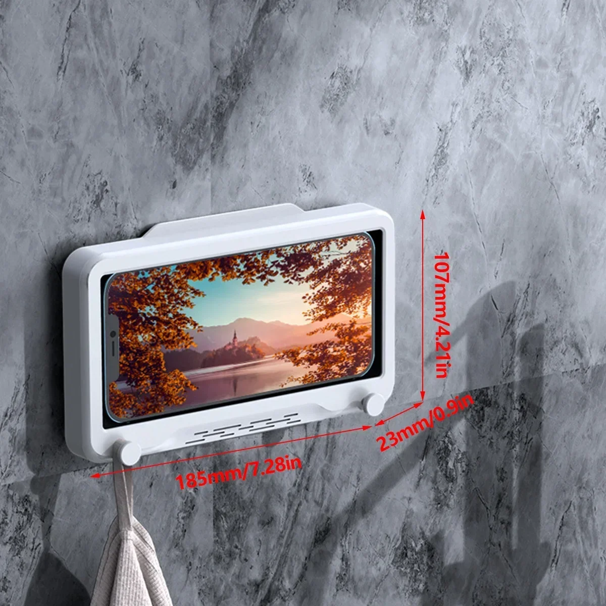 New 1pc Waterproof Bathroom Mobile Phone Box, Anti-Fog Touch Screen, Shower Accessories, Wall Mount Phone Holder, For Shower