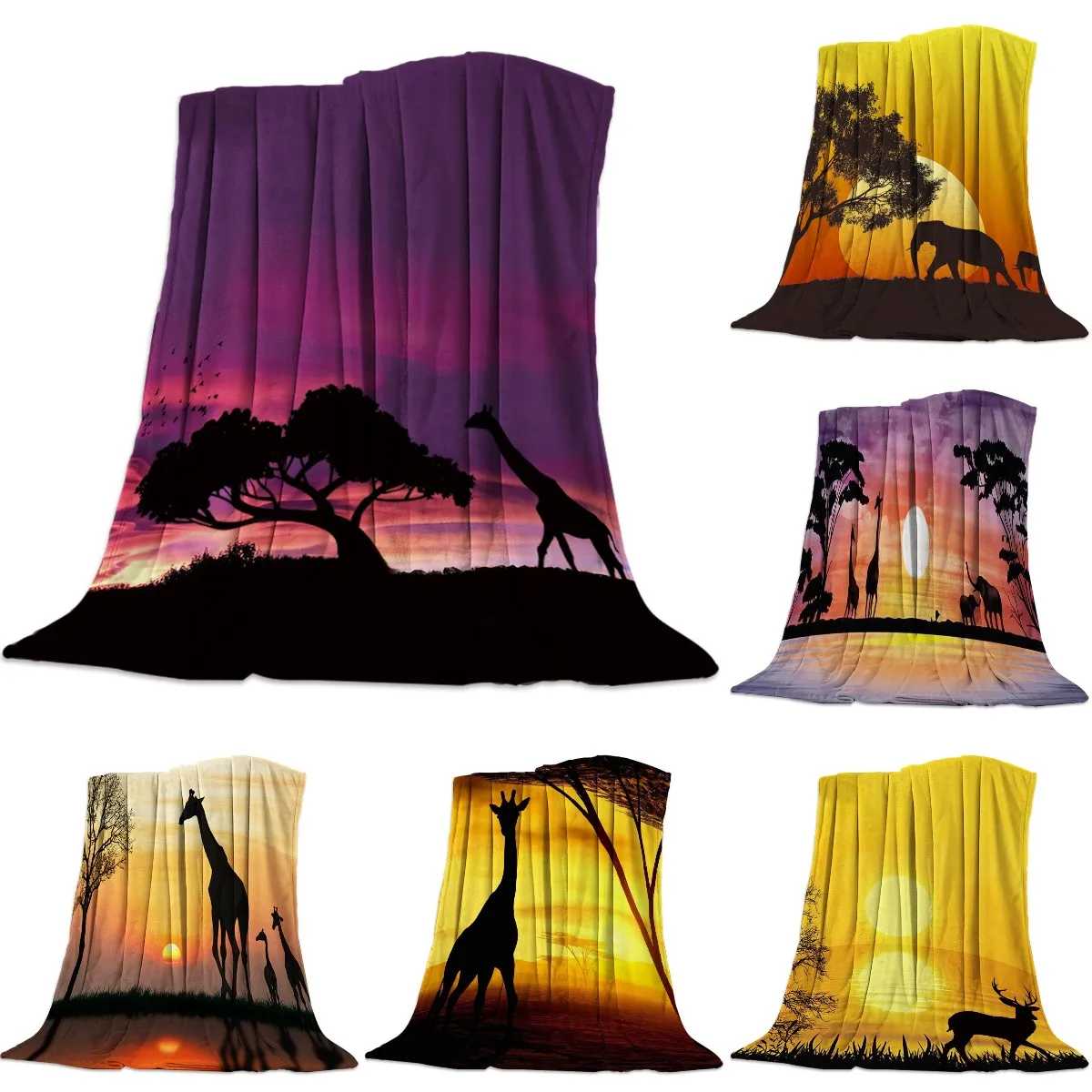 Sunset Africa Animal Flannel Fleece Bed Blanket Bedspread Coverlet Bed