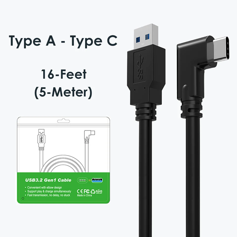CBUS 16ft Link Cable for Meta Quest 3, Oculus Quest 2 - USB 3.2 Gen 1 USB-C  to USB-A Right Angle Type-C to Type-A 