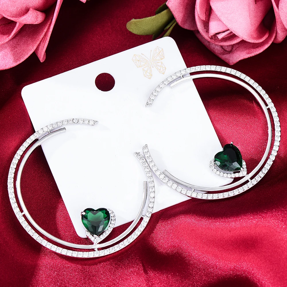 Siscathy 2022 Fashion Trend Cubic Zirconia Heart Round Hoop Earring For Women Dubai Pendant Earring Party Jewelry Accessories