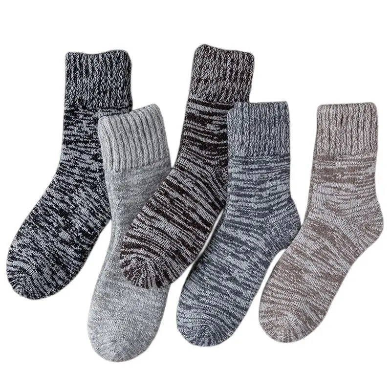 3 Pair Winter Men's Thick Warm Wool Socks Harajuku Retro High Quality Merino Wool Socks Men Protective Snow Casual Socks
