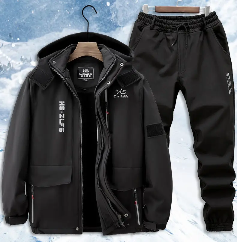 

Новый осенне-зимний костюм для активного отдыха, штурмовые брюки, комплект из двух предметов, водонепроницаемая ветрозащитная бархатная Толстая искусственная кожа