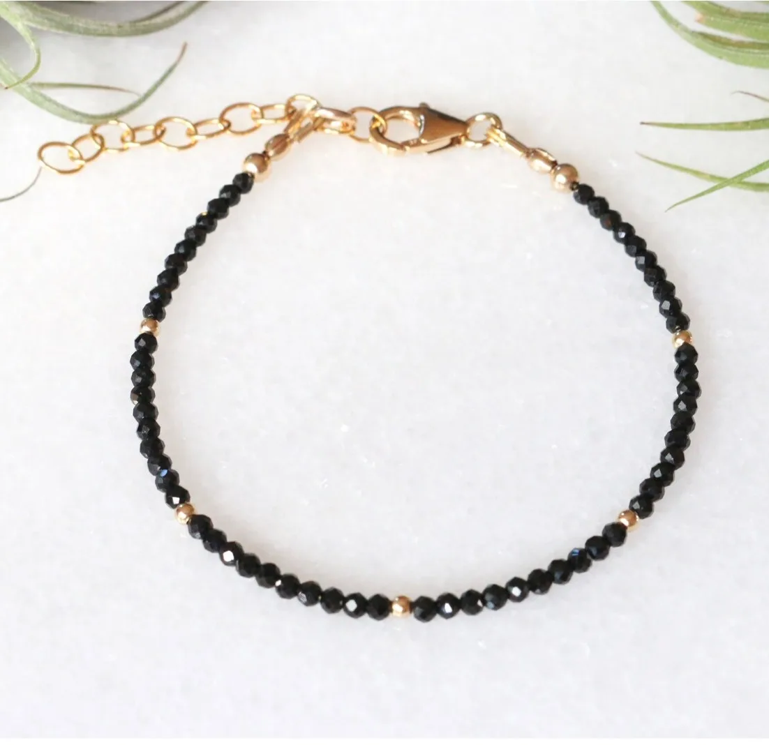 stone bead bracelet natural stone bracelet beaded bracelet crystal bracelet Black Crystal Tourmaline Bracelet Empath Protection Bracelet Women Dainty Black Tourmaline Jewelry