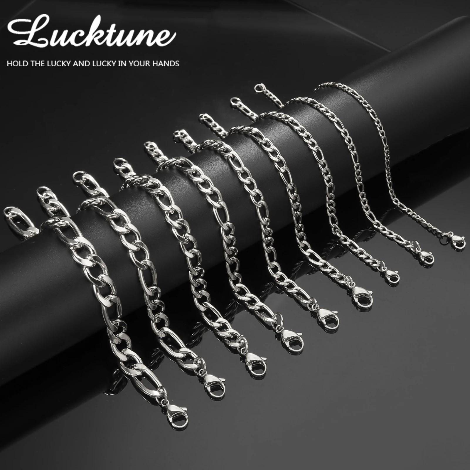 

Lucktune Figaro Link Chain Bracelet for Women Men Stainless Steel Width 3-10 MM Silver Color Bracelets Punk Jewelry Couple Gift
