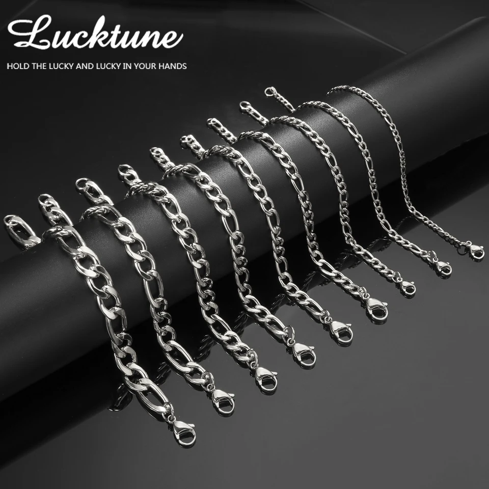 Bracelet Maille Figaro Alternée En Argent 925 Rhodié - 21 Cm X 4 Mm, Neuf Avec étiquettes