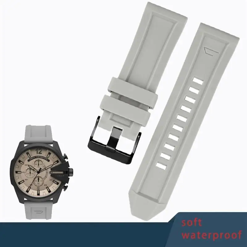 SCHIK Suitable for diesel silicone watch with DZ4496/4535/4283/4476/7416/7396 series smoke gray soft waterproof watch
