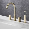 Deck Mount Bathroom Bathtub Faucet Set with Handheld Shower Tub Faucet Hot and Cold Water Mixer Bath Faucet Gold Bathtub Tap 1