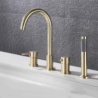 Deck Mount Bathroom Bathtub Faucet Set with Handheld Shower Tub Faucet Hot and Cold Water Mixer Bath Faucet Gold Bathtub Tap 1