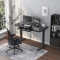 Electric Glass Standing Desk with Touch Control, Dual Motor Height Adjustable Desk with Drawer,Wireless Charging and 3 USB Ports 2