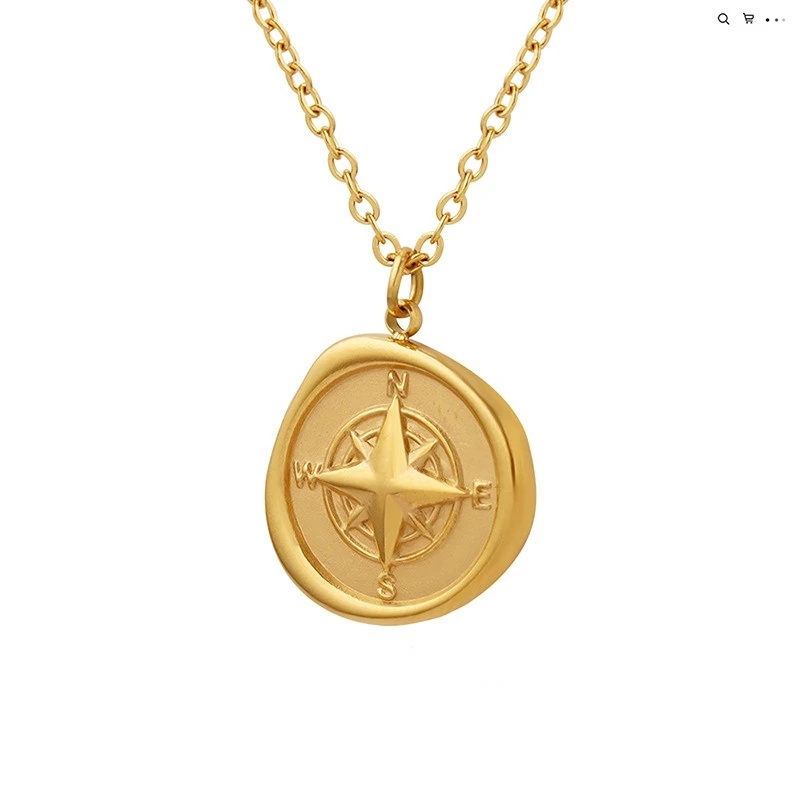 

Ожерелье с подвеской с круглым компасом, позолоченная цепочка из титановой стали 18 карат, аксессуары