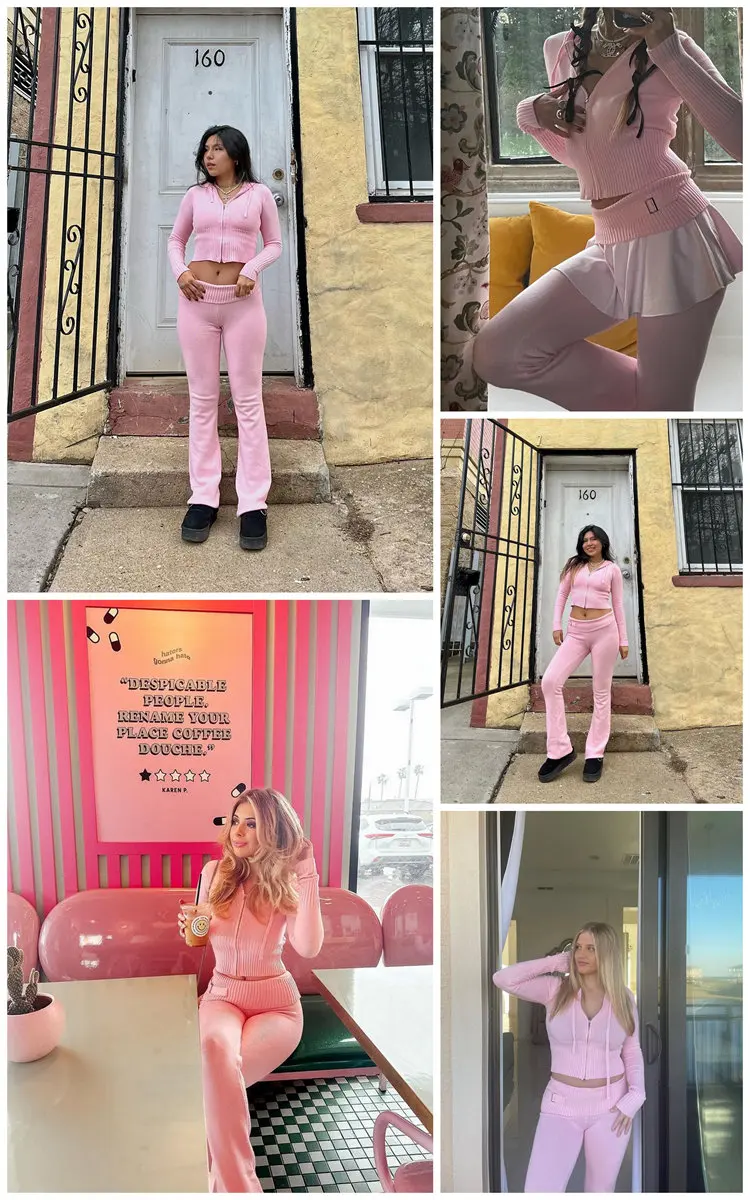 Knit Hoodie And Pants Sets Women Outfits Low Waist Knitted Cropped Top Sweat Leggings Women Two Piece Set Tracksuit New