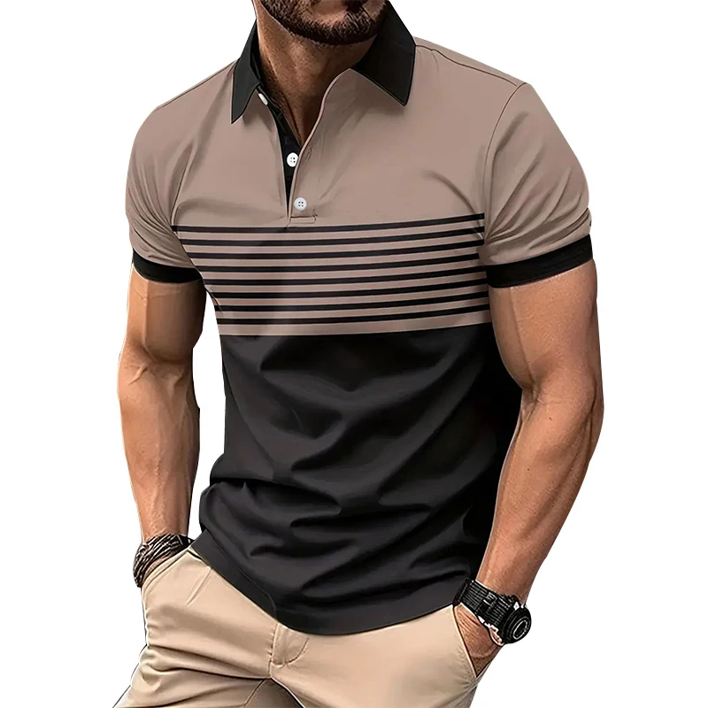 Summer Striped 3D Printed Polo Shirts Men's Fashion Streetwear Oversized Button Lapel Short Sleeve Shirt Tees Tops Man Clothing 14 Sa970b7442d654887b6b4cdd7c6122ed1B