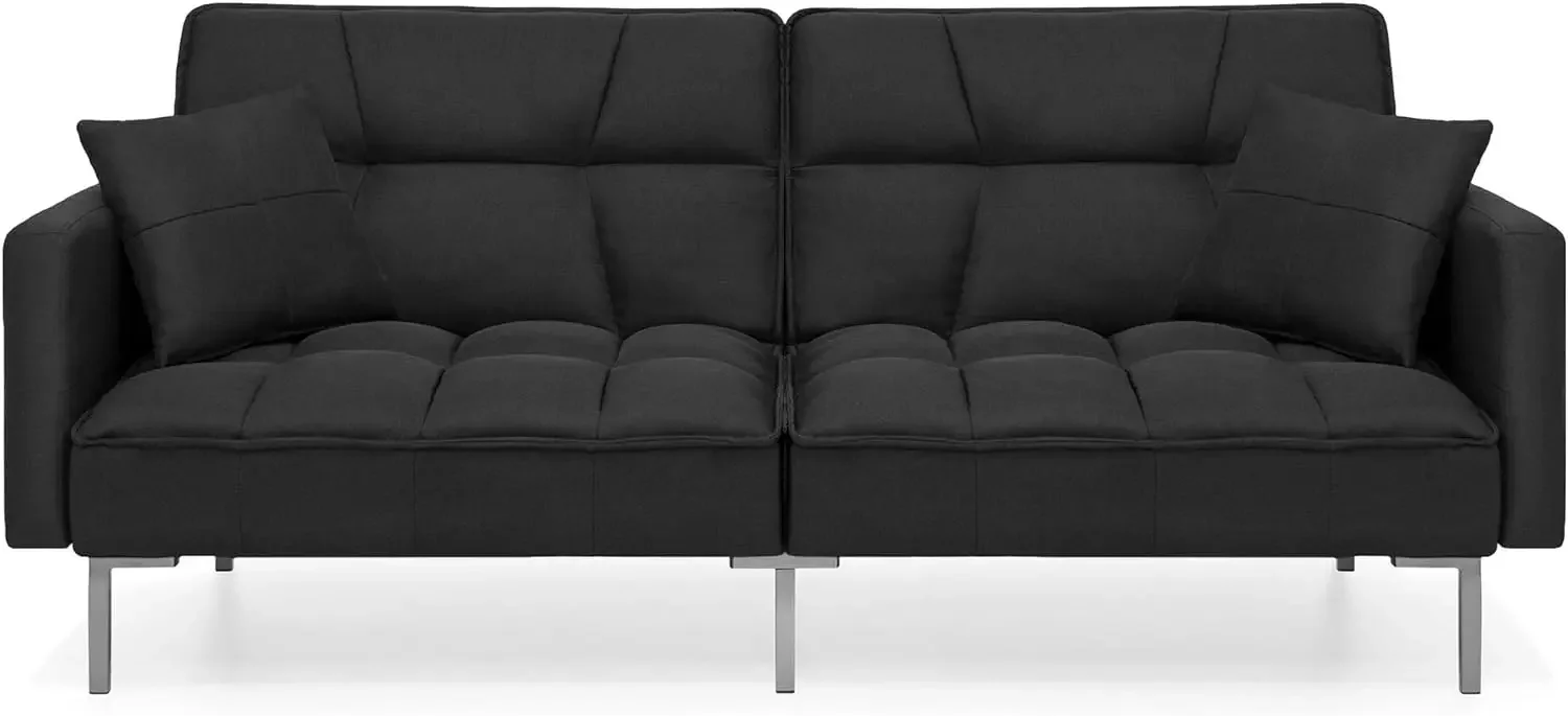 

Convertible Linen Fabric Tufted Split-Back Plush Futon Sofa Furniture for Living Room, Apartment, Bonus Room, Overnight Guests