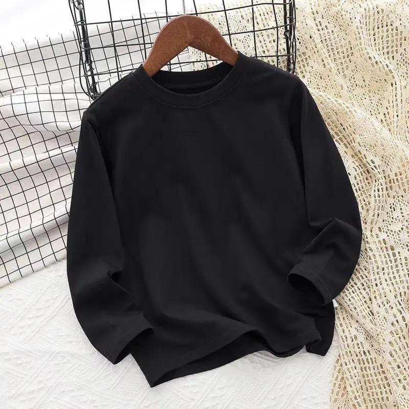 Children's Clothing 2025 Cotton Boys Girls T-Shirt Solid Long Sleeve Kids Cothes Autumn Sweatshirt Tops Teenage 6 8 10 12 Years 4