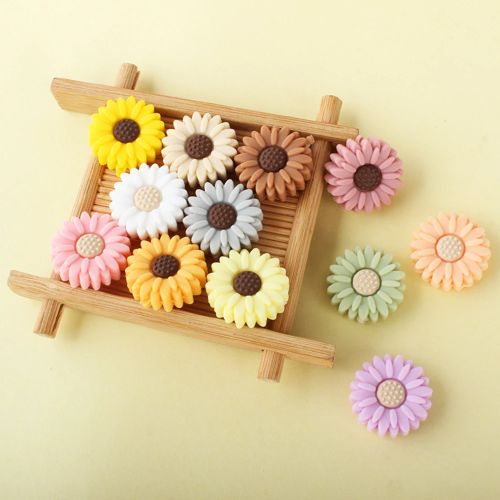 10pcs Baby Silicone Bead Flower Beads Teether DIY Pacifier Chain Clips