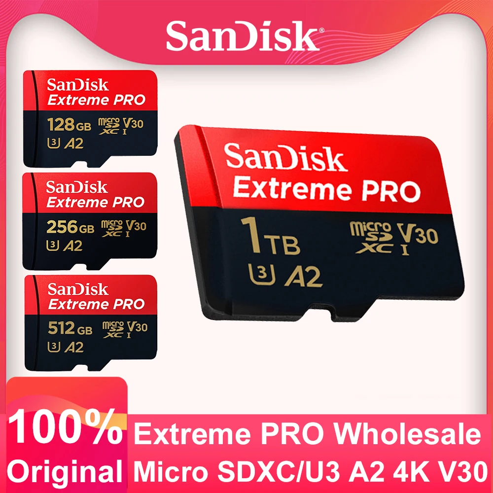 SanDisk Extreme Pro Carte 512 Go Carte Micro SD SDXC UHS-I 128 Go 256 Go  64G U3 V30 TF Cartes Flash Carte Mémoire Adaptateur pour Appareil Photo DJI