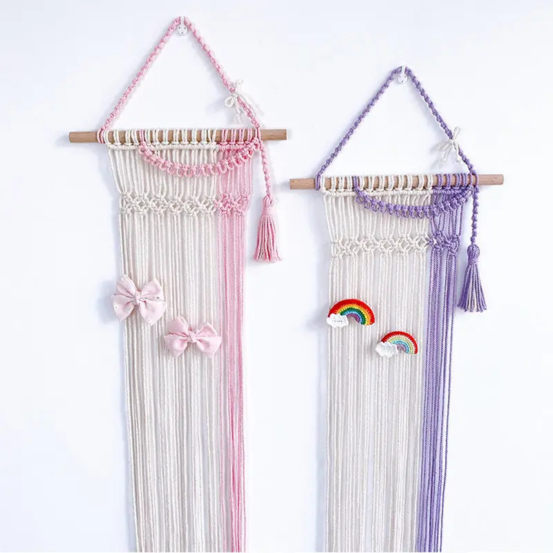 Macrame Hair Bow Clips Storage Organizer Wall Hanging Tapestry Girls Room Decor 