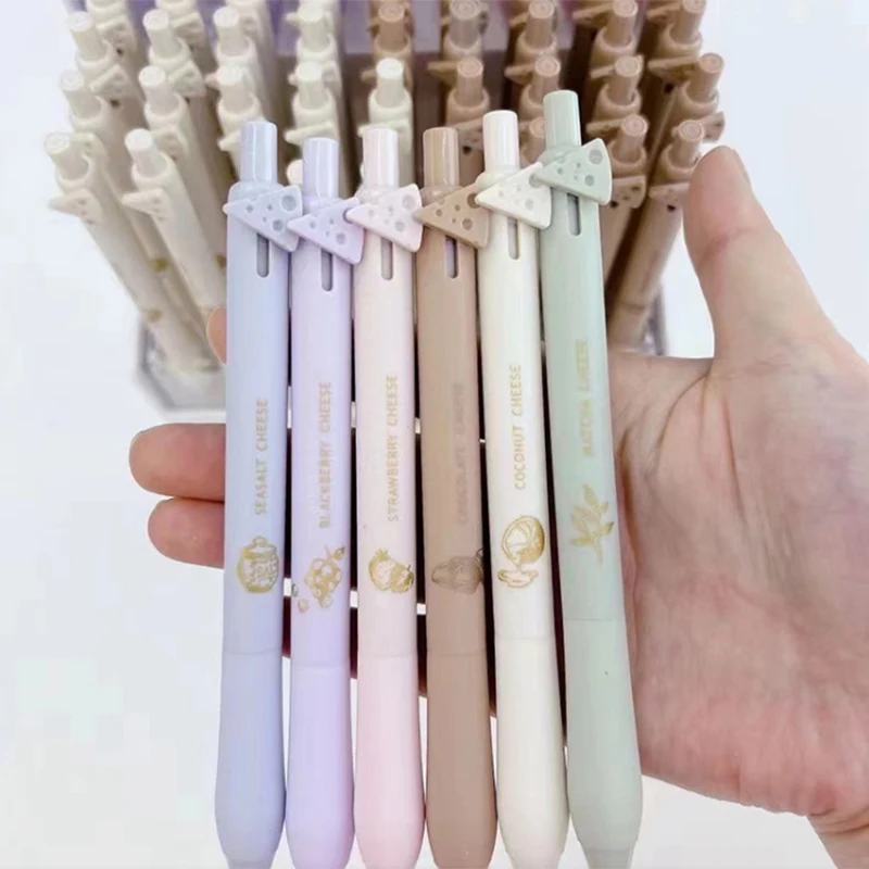 학생용 치즈 0.5MM 젤 펜, 블랙 퀵 드라이 젤 잉크 펜, 귀여운 글쓰기 펜, 학교 사무실 선물 용품, 문구, 세트당 6 개