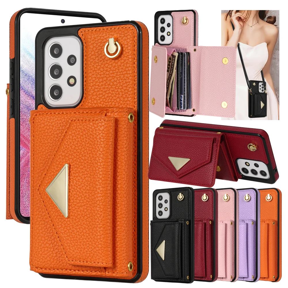 Luxurious Crossbody Leather Wallet Case with Lanyard and Card Holder