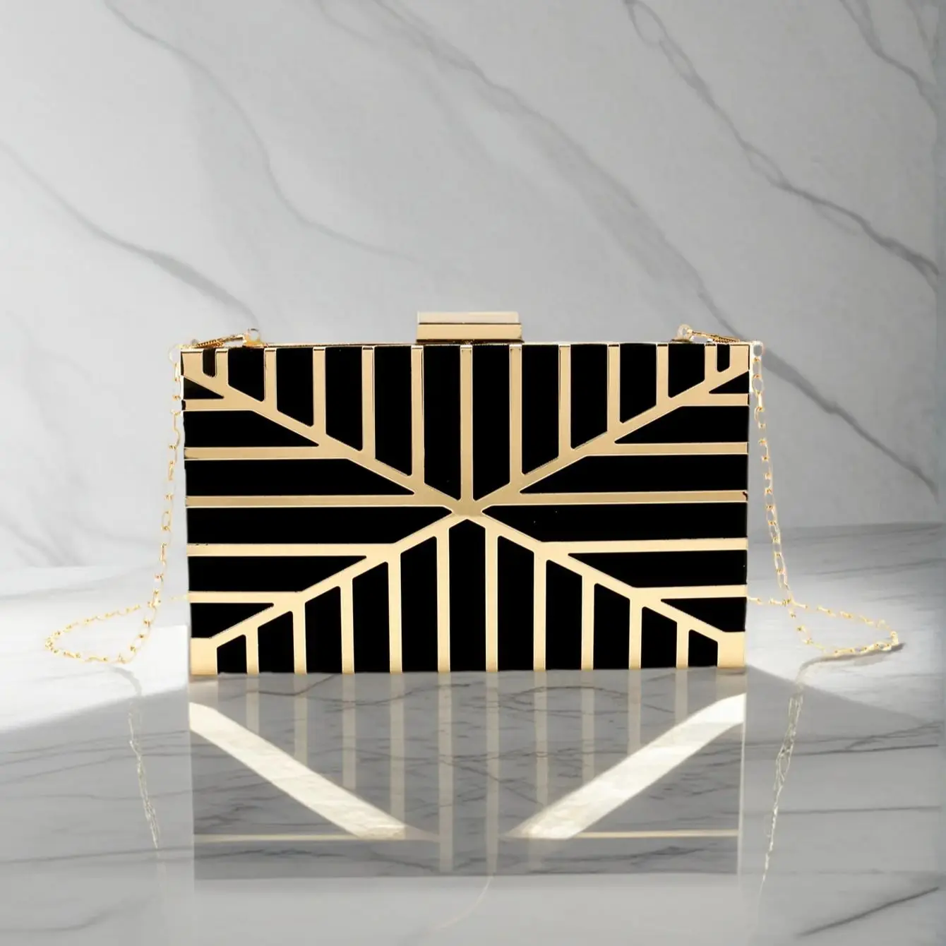 Green Glitter Metal Evening Clutch Bag with Chain for Women