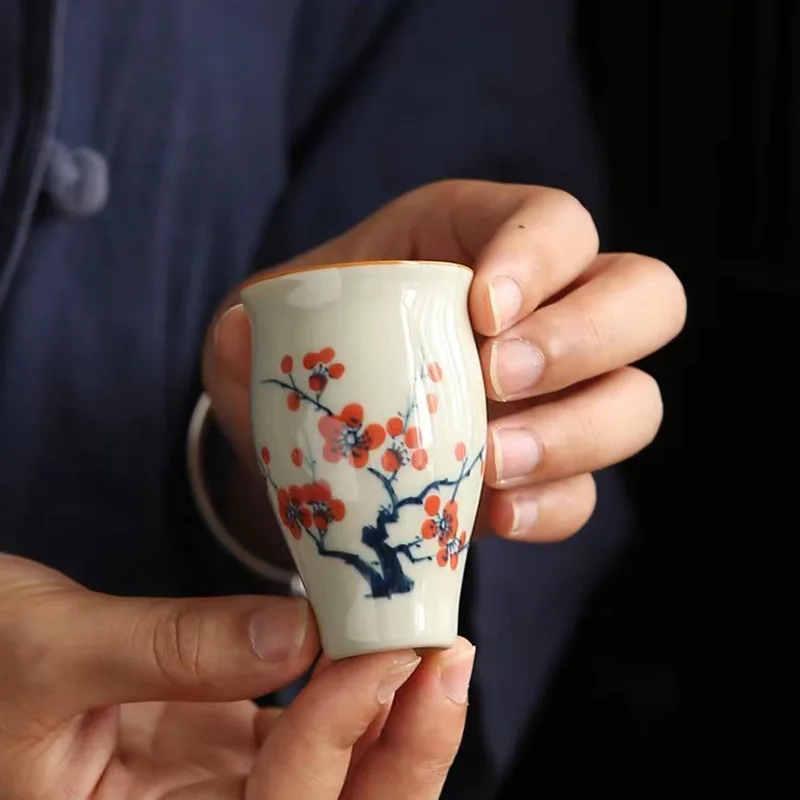 50ml Hand-painted Ceramic Tea Cup, Underglaze Color, Koi and Lotus Flowers, Fragrant Cup, Antique Style Wine Master Cup