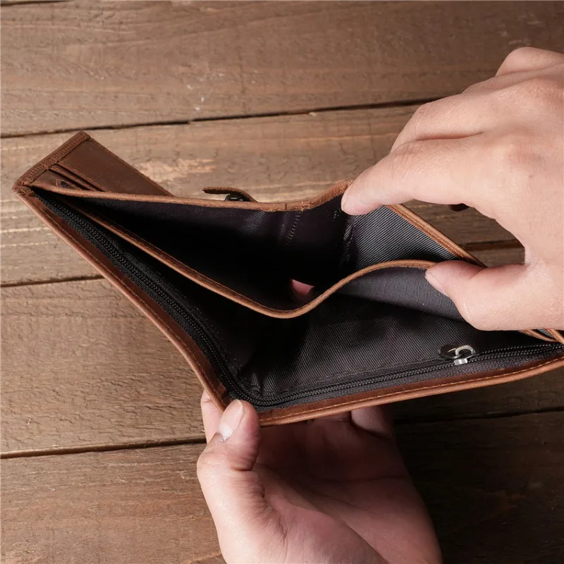 Genuine Leather Wallets for Men Short Billfold Wallet with Zipper Pocket Mens Clutch Wallet Purses Credit Card Holders Wallets